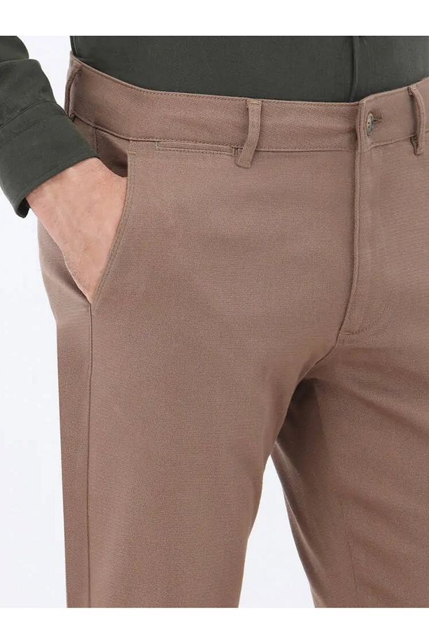 Açık Kahve Düz Dokuma Regular Fit Casual Pamuk Karışımlı Pantolon - 3