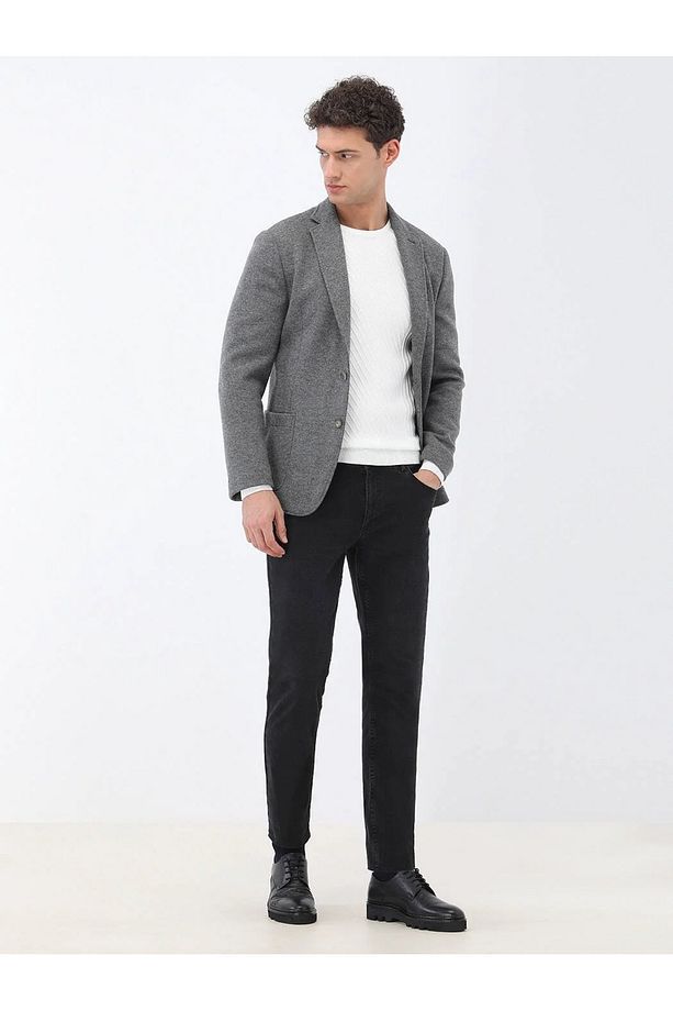 Antrasit Düz Modern Fit Yün Karışımlı Örme Ceket - 2