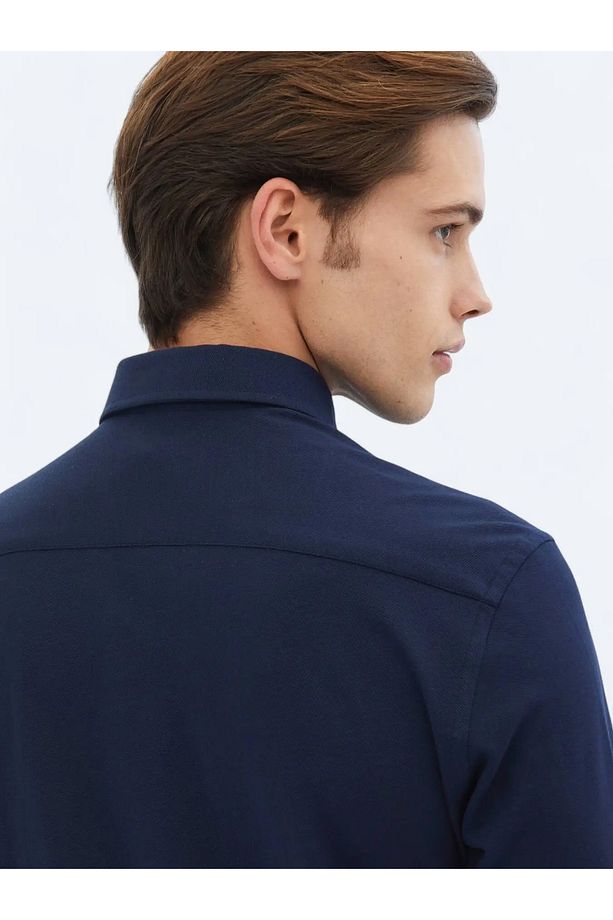 Lacivert Regular Fit Casual Pamuk Karışımlı Gömlek - 4