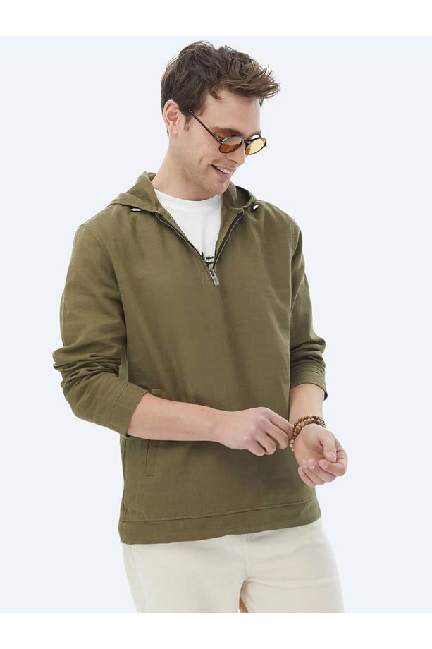 Haki Regular Fit Dokuma Overshırt - 1