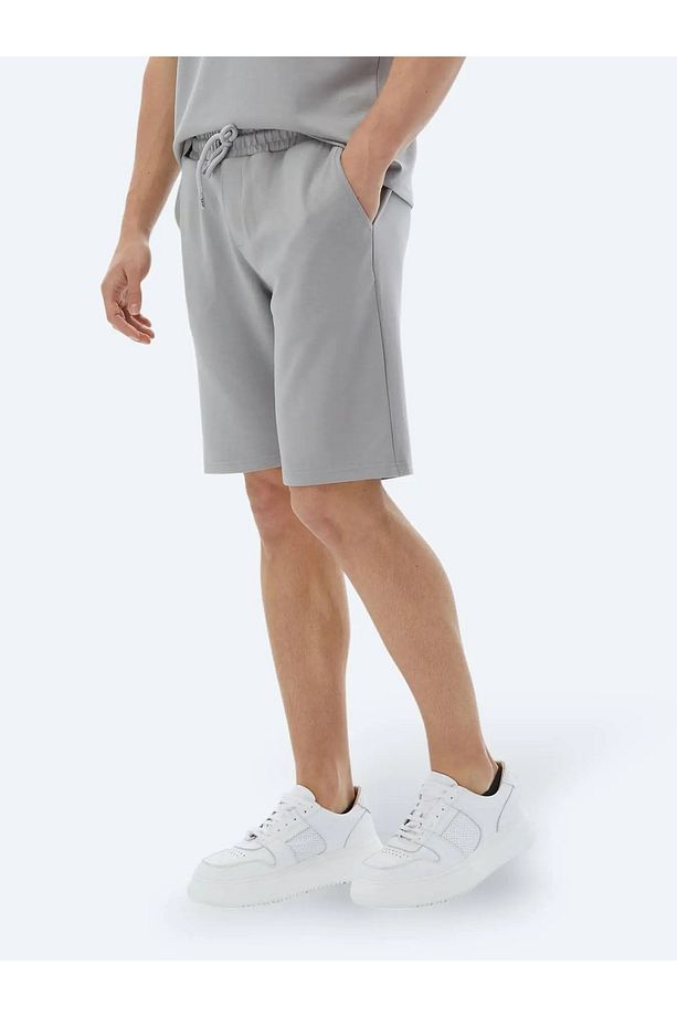 Gri Düz Örme Jogging Fit Casual Bermuda - 3