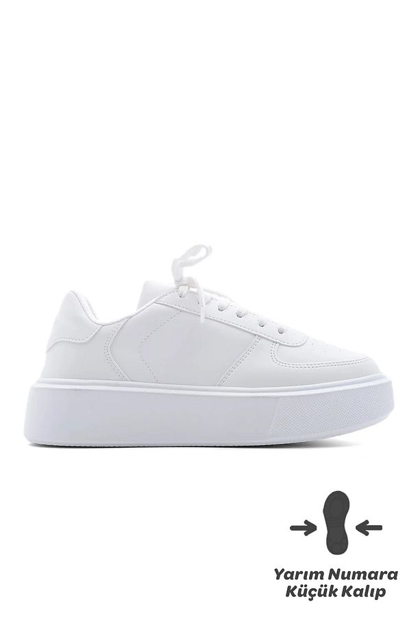 Kadın Sneaker Yüksek Taban Bağcıklı Spor Ayakkabı Azin beyaz - 3