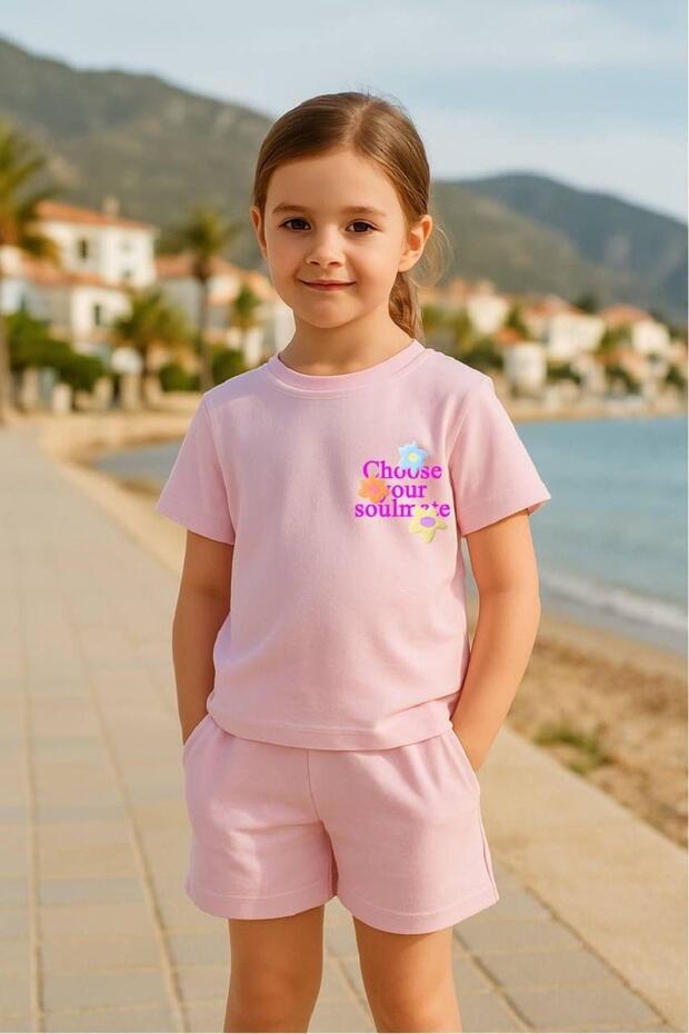 Back Printed T-Shirt and Shorts Bottom Top Girl's Set (3-10 Years)