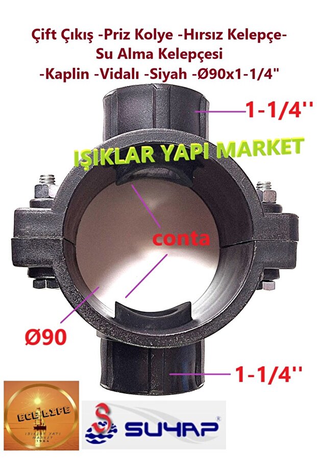 Double Outlet -Socket Pendant -Burglar Clamp-Water Intake Clamp -Coupling -Screwed -Black -Ø90X1-1/4"