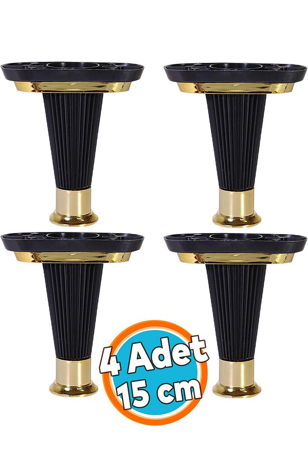 (4 ADET) Mobilya Kanepe Puf Ünite Sehpa Ayağı Siyah Gold Baza Yükseltici Ayak 15 Cm - 1