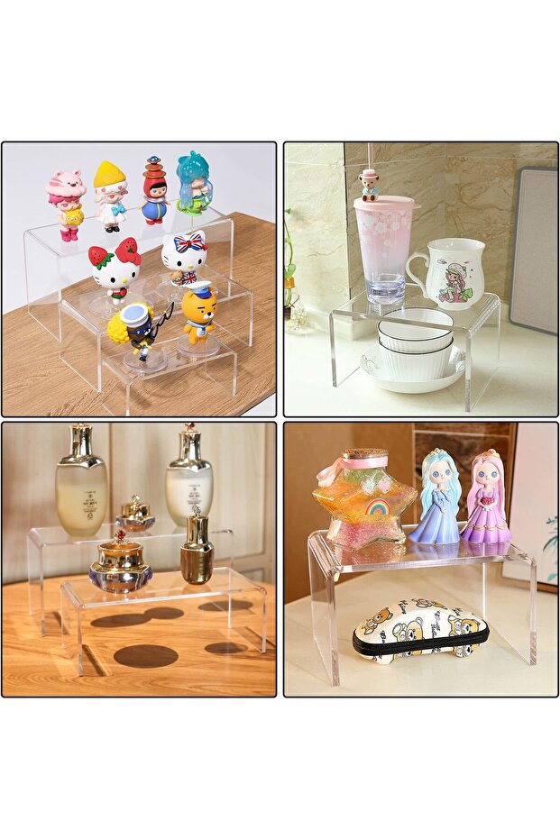 8 PCS Acrylic Risers for Display, 4-Tier Clear Display Stand Risers (Large Rectangle) - 5