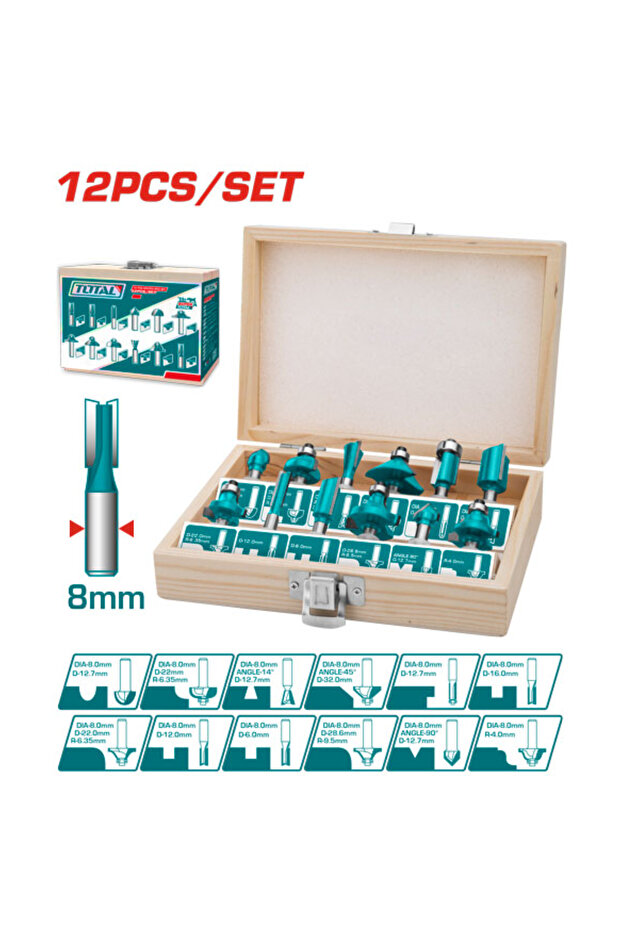 طقم ريش راوتر 8mm 12pcs/set