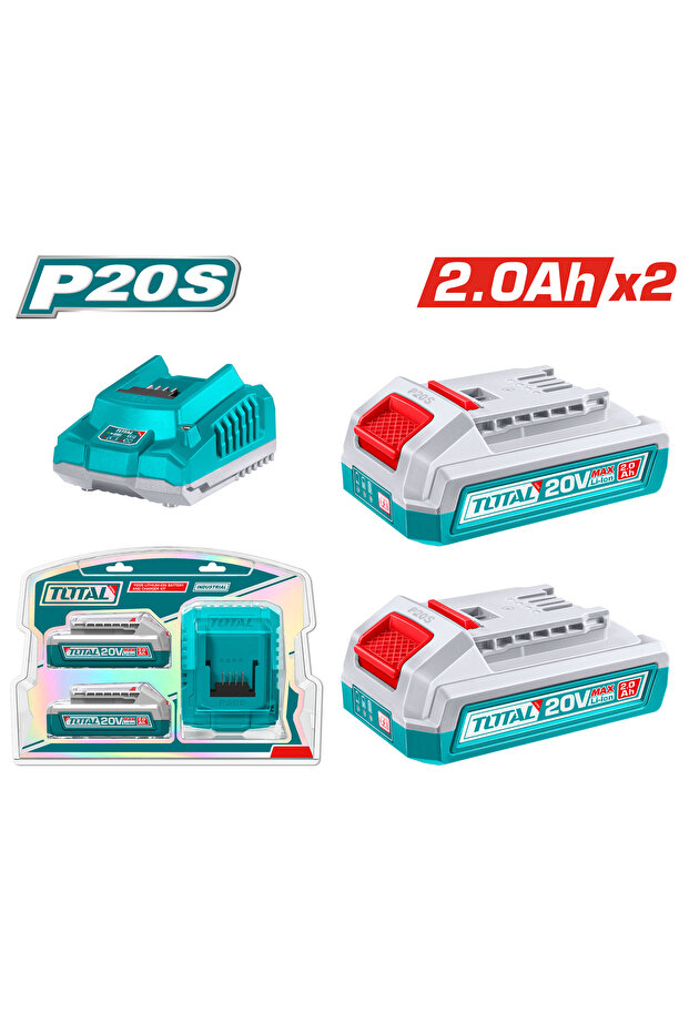 طقم بطارية مع شاحن 20v 2.0ah X2