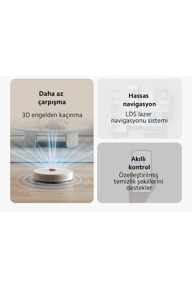 Lazer Lds Lidar Tarama Engel Sensörlü Çift Katmanlı Kompozit Paspas Mihome Uygulaması Robot Süpürge - 4