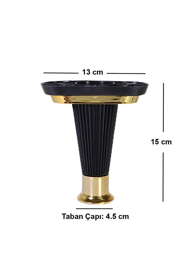 (4 ADET) Mobilya Kanepe Puf Ünite Sehpa Ayağı Siyah Gold Baza Yükseltici Ayak 15 Cm - 3
