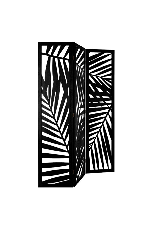 فاصل شاشة خشبي قابل للطي بثلاثة ألواح من تصميم أكيرا بنقشة أوراق الشجر، 170 × 120 × 1.8 سم