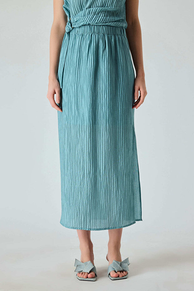 Elastik bel kırışık dokulu etek - 1