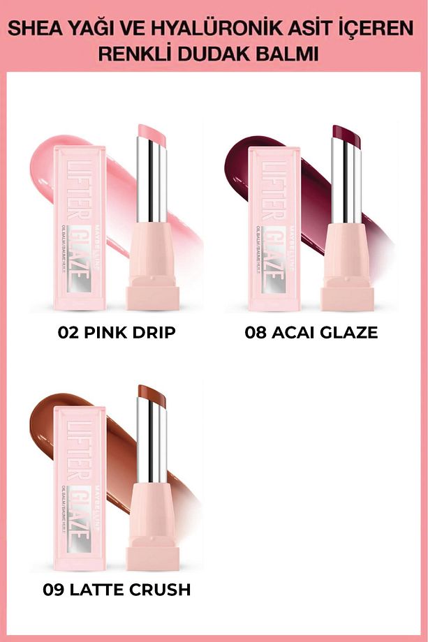 Lifter Glaze Shea Yağı ve Hyalüronik Asit içeren Renkli Dudak Balmı 02 - 08 - 09 - 1