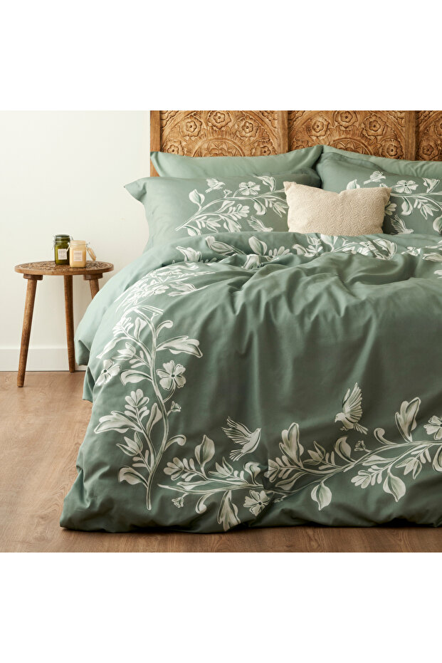 100% Cotton Satin Jude Double Duvet Cover Set Green (200X220 cm)