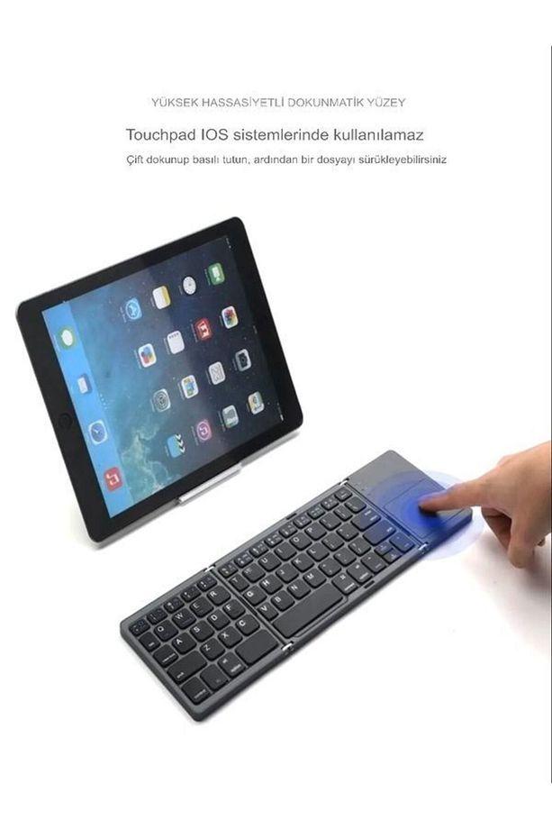 Şarjlı Touchpad Kablosuz Bluetooth Titanyum Katlanabilir Dokunmatik Klavye Tablet - Telefon - 6