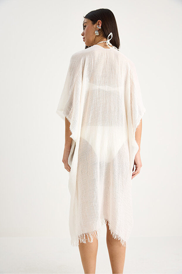 Kadın Basic Püsküllü Tül Pareo - 8