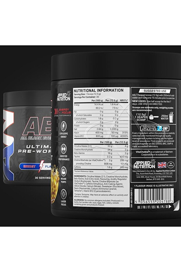 ABE Pre workout Food Supplement Energy Flavour, 375 Gm - 2