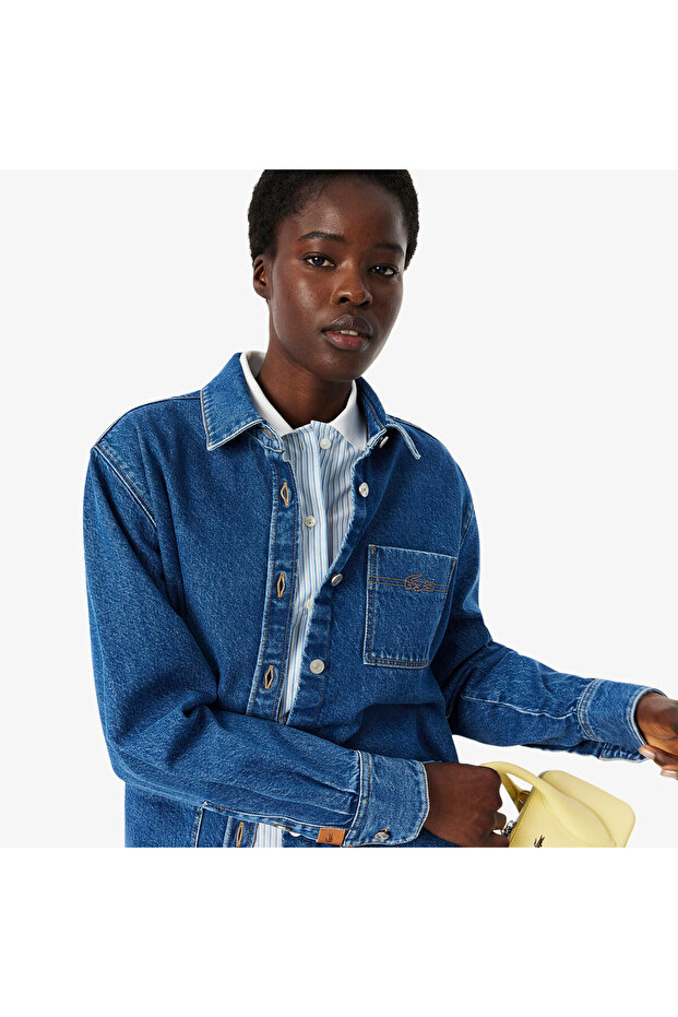 Kadın Relaxed Fit Denim Lacivert Ceket - 2