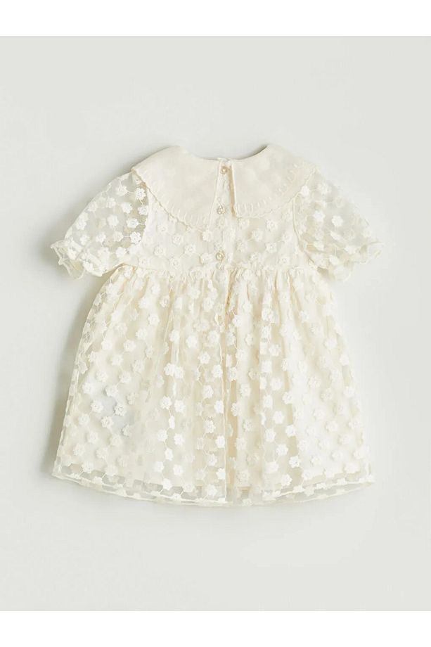 LCW baby Ekru Çiçekli Kız Bebek Dantel Elbise - 3