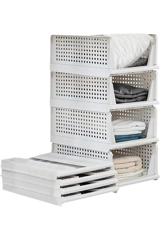 4 Pack Folding Closet Organizers Storage Box, Plastic，Multi-Functional,Easy to Use