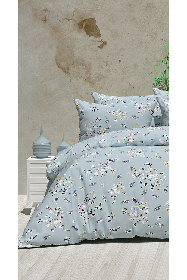 Single Blue Ethnic Pattern Duvet Cover Set, Custom Color Cotton Pillowcase Quilt Cover 155X235