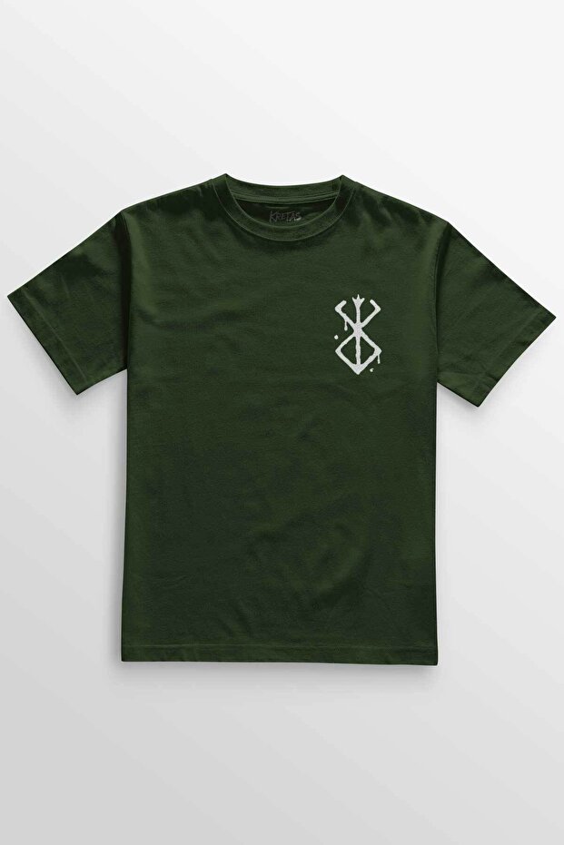Unisex Khaki T-Shirt Berserk Anime Dry Head Skull Sword and Magic Guts Minimal Front Printed Tee Shirt