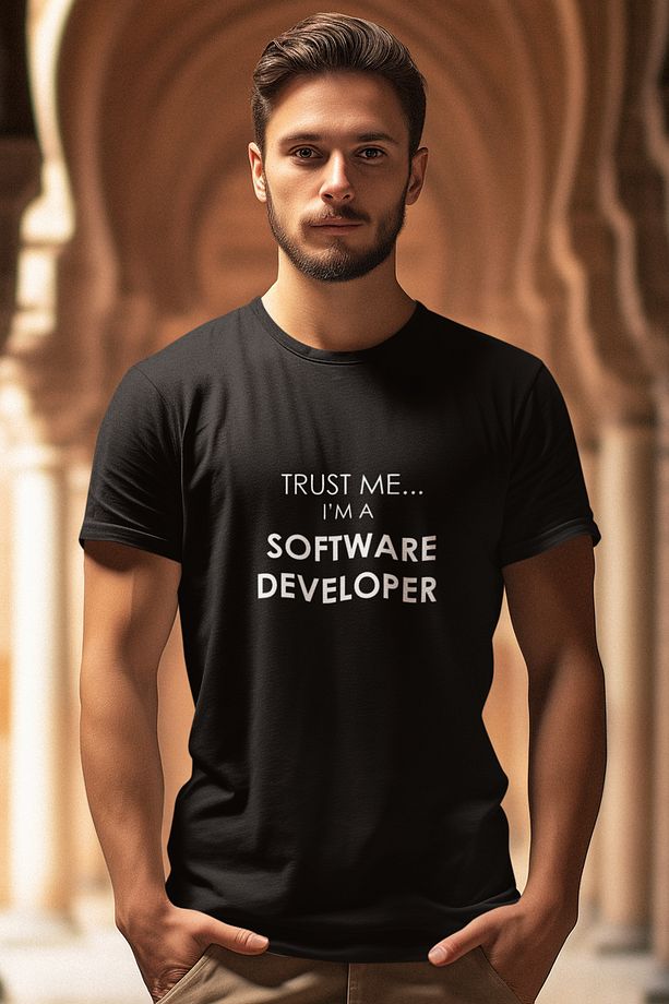 Trust Me I Am A Software Developer Baskılı Bilgisayar Programcısı Yazılımcı Hediyelik Siyah T-Shirt - 4