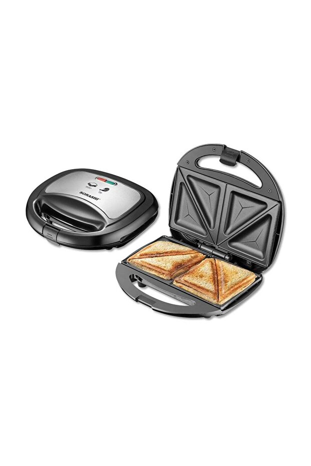 2 Slice Sandwich Maker with Non-Stick Plates | Overheat Protection, Power On/Off and Ready Indicator