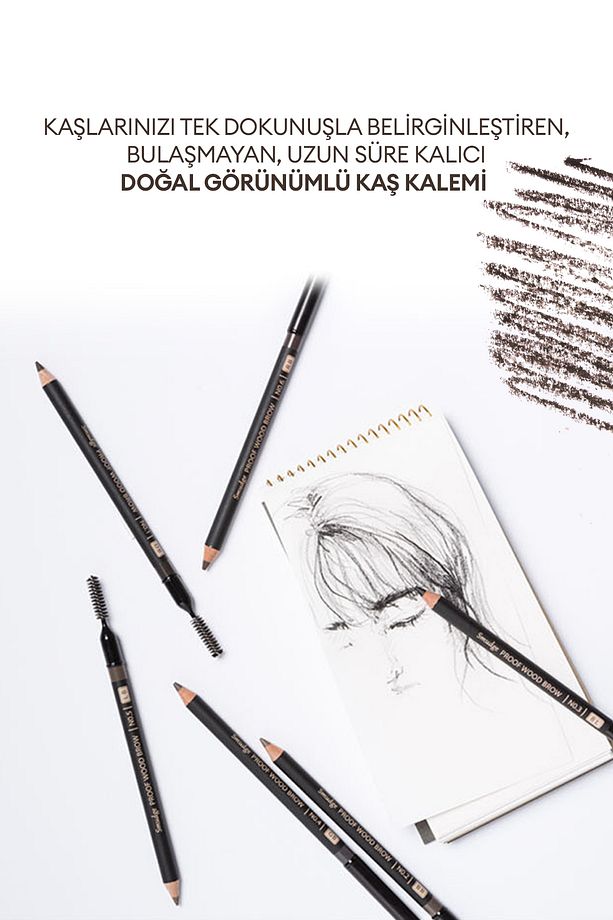 Bulaşmayan Kalıcı Doğal Kaş Kalemi Smudge Proof Wood Brow No.2 (BROWN) - 6