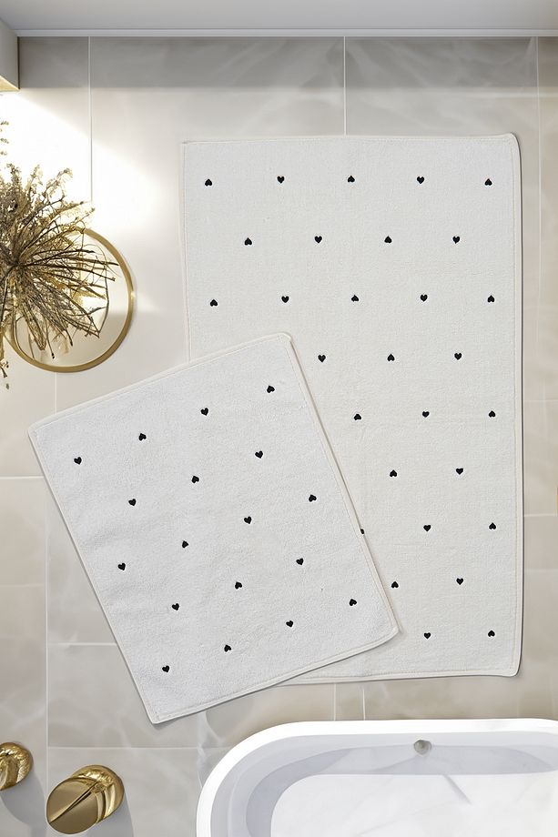 Amore Kalp Nakışlı 2'li Paspas Set (60 x 100 cm) - 1