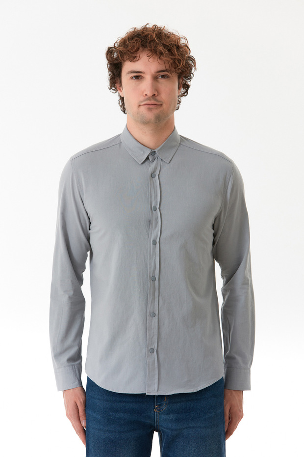 Basic Çıtçıtlı Gabardin Gömlek - 6
