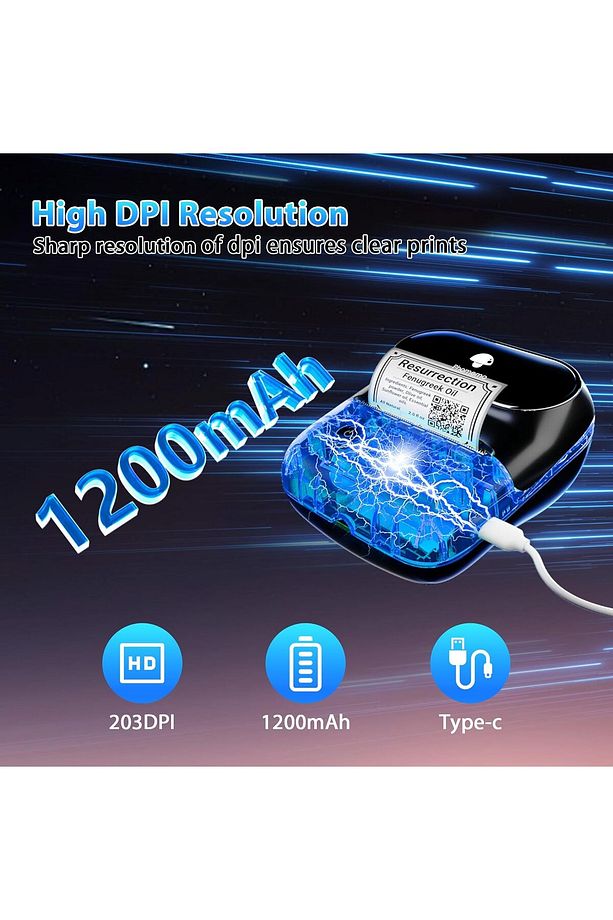 M108 Etiket Yazıcısı Siyah, (20-50mm) Kablosuz Taşınabilir Bluetooth, USB Şarjlı, Android, Ios Ve Pc - 8