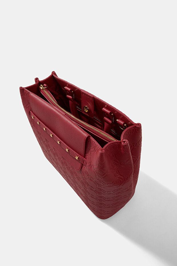 KIRMIZI MONOGRAM DERİ ÇANTA - 7