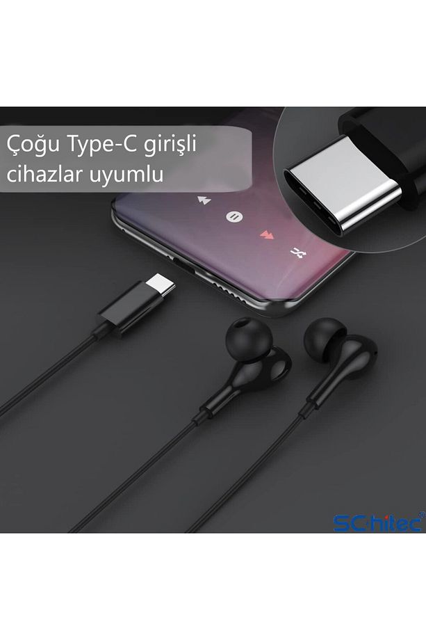 E35 Hifi Sound Bass Type-c Girişli Kablolu Kulak Içi Mikrofonlu Kulaklık Siyah - 4