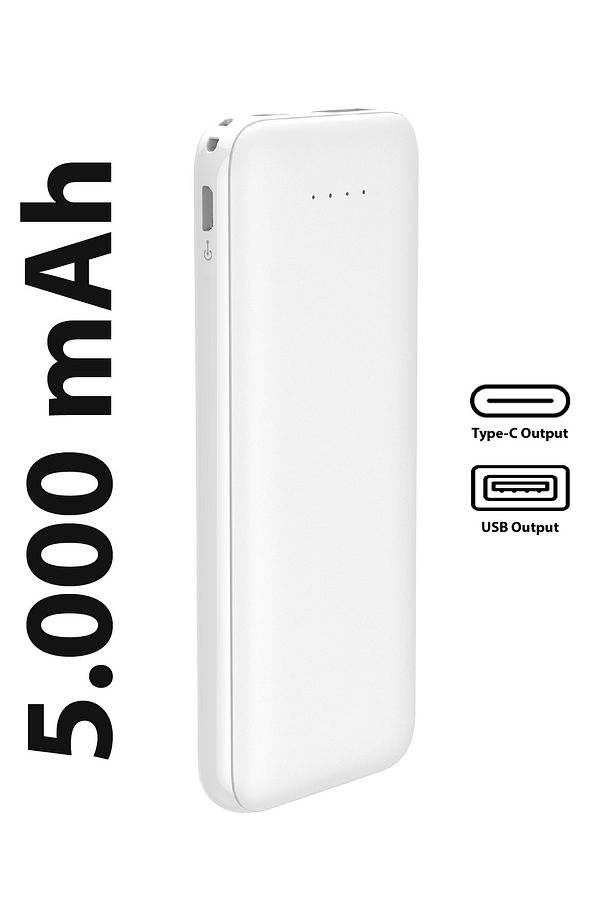 Thin 5B Slim Ultra ince 5000mAh Powerbank Taşınabilir Şarj Cijhazı Type-C / USB / Total Output 2.1A - 4