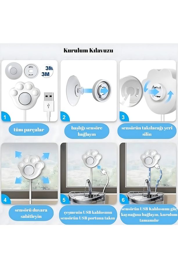Kedi Su Sebili Hareket Sensörü 3 Metreye Kadar Otomatik Algılama USB Girişli - 5