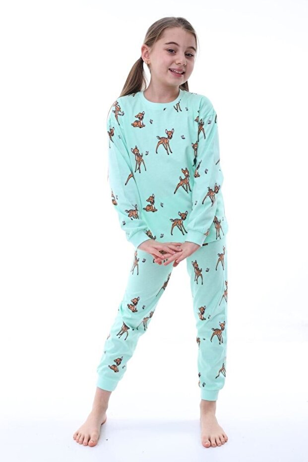 Deer Patterned Girl's Pajama Set - 2