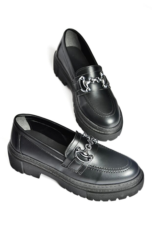 P6520343009 Black Thick Soled Women's Casual Shoes