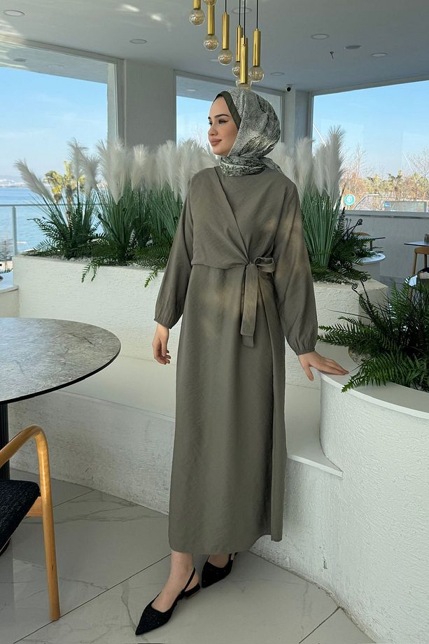 BAĞLAMALI ELBİSE 9-15503 - HAKİ YEŞİL - 5