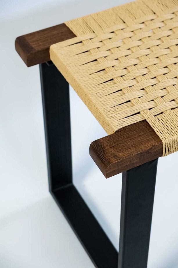 Hasır Örgülü Ahşap Bench 90x38cm Mutfak Oturma Odası Yemek Odası - 3