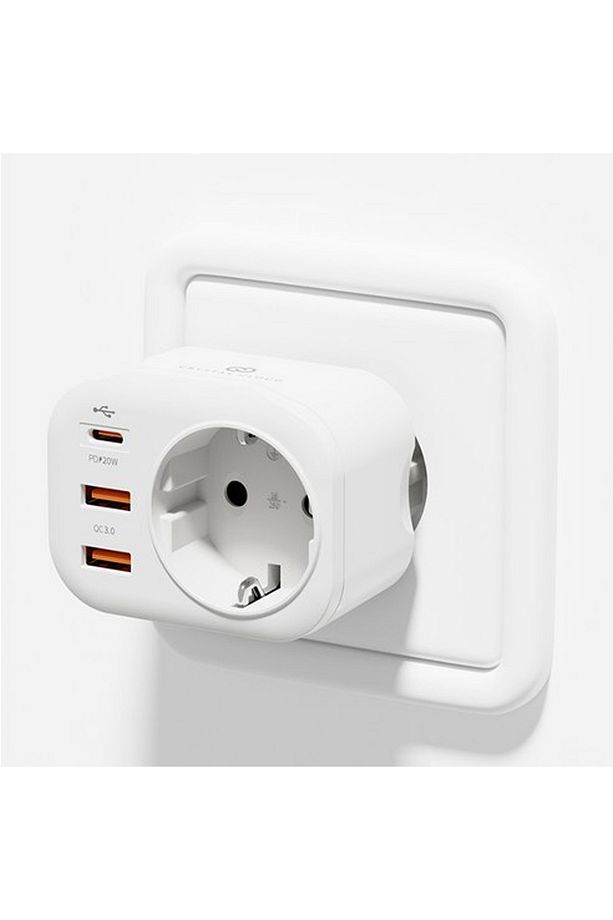 USB Type-C Priz Dönüştürücü Şarj Adaptörü Priz - 2 USB - 1 Type-C Girişli Çoklu Fiş - 4
