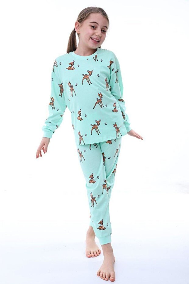 Deer Patterned Girl's Pajama Set - 1