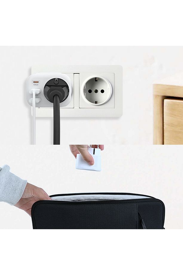 USB Type-C Priz Dönüştürücü Şarj Adaptörü Priz - 2 USB - 1 Type-C Girişli Çoklu Fiş - 7