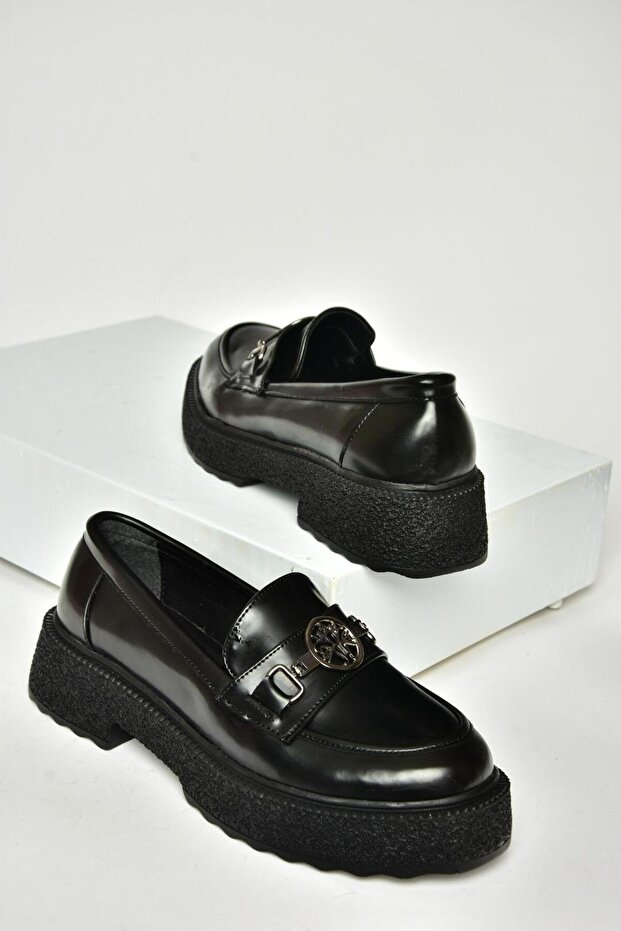 T996191208 Siyah Rugan Kalın Tabanlı Kadın Ayakkabı - 8