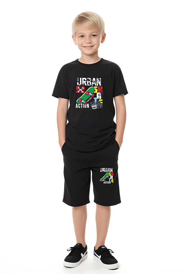 Children's Tshirt-Shorts Urban Skate Printed Bottom Set