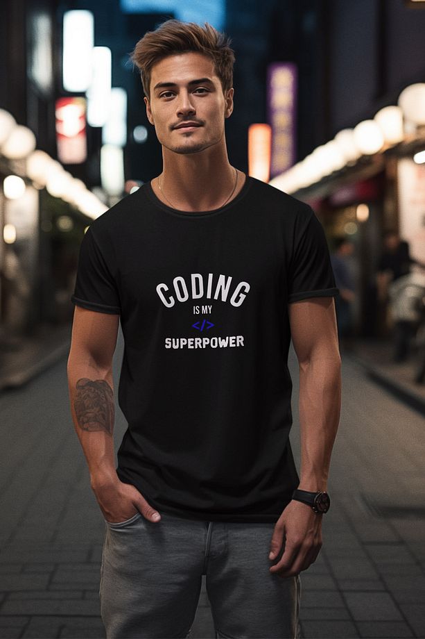 Coding ıs My Super Power Baskılı Yazılımcı Mühendis Eğlenceli Hediyelik Unisex T-Shirt - 1