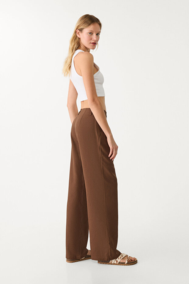 Dökümlü keten karışımlı pantolon - 3