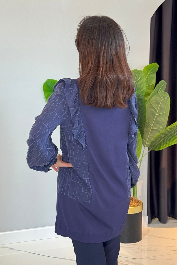 Fırfır Detay Önü Düğmeli Hırka 6051 Lacivert - 4