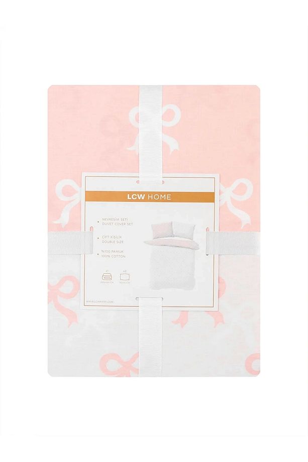 LCW HOME Pembe Fiyonk Desenli Pamuklu Çift Kişilik Nevresim Seti - 7