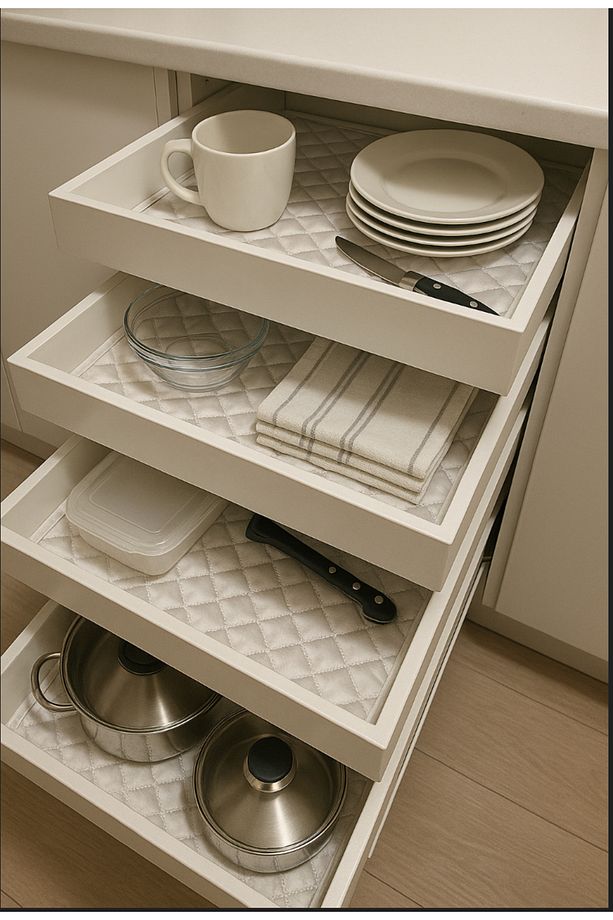 Krem 30 Cm X 10 Mt Fransız Güpür Lüks Saten Kapitone Raf Örtüsü / Çekmece Örtüsü / Dolap Içi Örtü - 1
